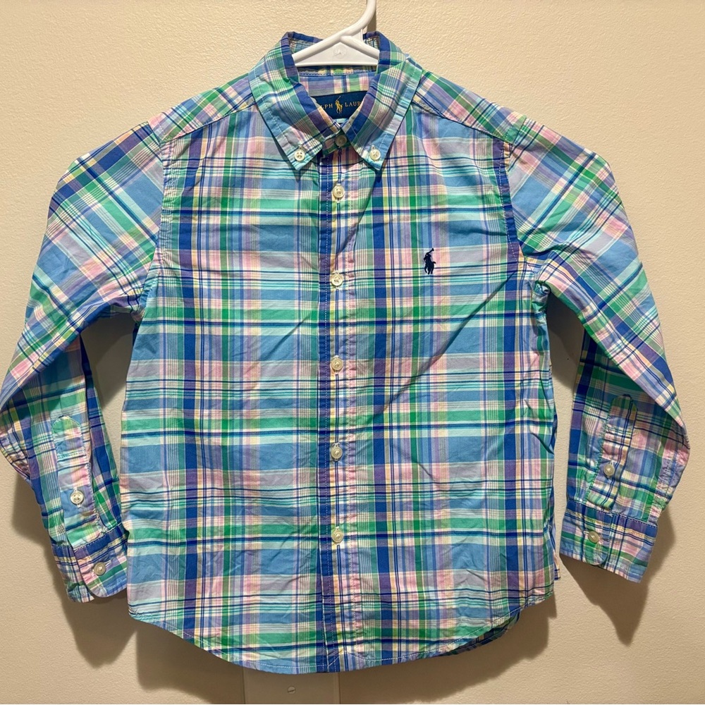Ralph Lauren Boys Spring II Easter Pastel Plaid Button Down Shirt Preppy Size 5